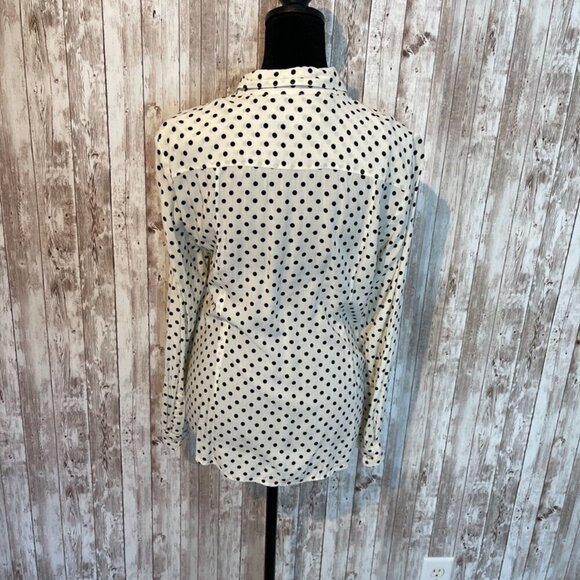 LOFT White & Black Polka Dot Button Down Shirt size Medium - Picture 3 of 4